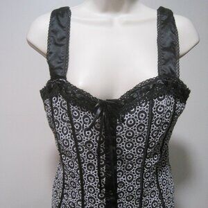 Bebe Vintage Women's Small Black and White Circle Lace Button Blouse Corset
